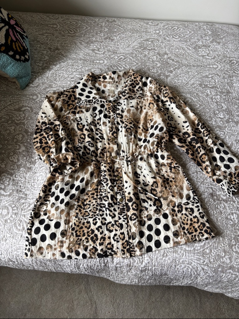 Chico's Animal Print & Polka Dot Button-Front Jacket - Black, Cream, Brown
